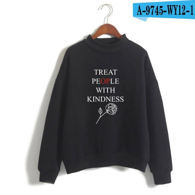 LUCKYFRIDAYF Harry Styles Treat People With Kindness Print Sweatshirts Women Turtleneck Long Sleeve Fashion Sweatshirts Custom