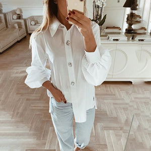 Office Women Blouse 2019 Fashion Fall Long Lantern Sleeve Elegant Shirts Korean Work Tops Female Clothing White Shirt Women Tops