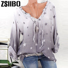 Load image into Gallery viewer, Summer Women Clothing 2019 Stars Print Chiffon Blouse Casual Long-sleeved Shirt Blusas Women Loose Plus Size Tunic