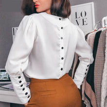 Load image into Gallery viewer, Women Office Lady Back Button Blouse Long Sleeve Sexy V neck Solid Elegant Casual Shirt 2019 Autumn New Fashion Women Tops