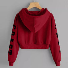 Load image into Gallery viewer, Teenager Girls Long Sleeve Hoodie Sweatshirt Crop Top Letter Print Blouse Shirts Red Khaki Yellow Woman Cropped Sweatshirts 908