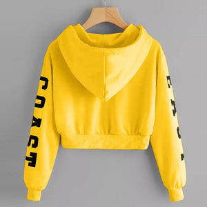 Teenager Girls Long Sleeve Hoodie Sweatshirt Crop Top Letter Print Blouse Shirts Red Khaki Yellow Woman Cropped Sweatshirts 908