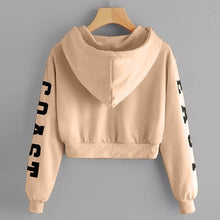 Load image into Gallery viewer, Teenager Girls Long Sleeve Hoodie Sweatshirt Crop Top Letter Print Blouse Shirts Red Khaki Yellow Woman Cropped Sweatshirts 908