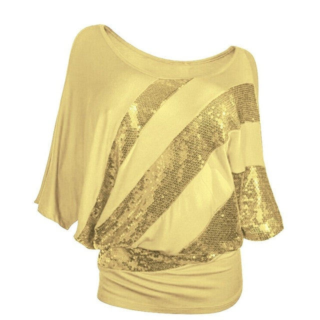 Shiny Sequined 2019 Fashion Women Shirt Summer Festival Plus Size Xxl womens tops and blouses Casual Short Sleeve blouse femme