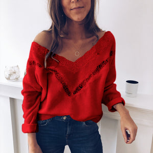 2019 Sexy Low Cut Lace Patchwork White Long Sleve Women Blouse Sexy Tops and Blouse Fall Tops Women