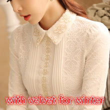 Load image into Gallery viewer, plus size women tops white lace blouse shirt womens tops and blouses long sleeve thick warm winter women shirts elegant blusas