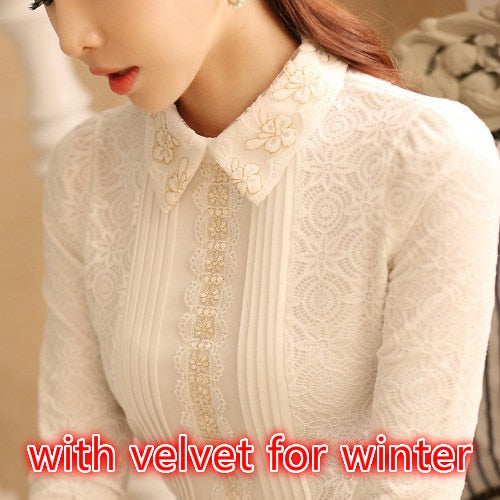 plus size women tops white lace blouse shirt womens tops and blouses long sleeve thick warm winter women shirts elegant blusas