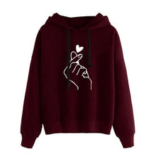 Load image into Gallery viewer, Casual Cute Finger Heart Print Women Hoodies Loose Daily Basic Sweatshirt