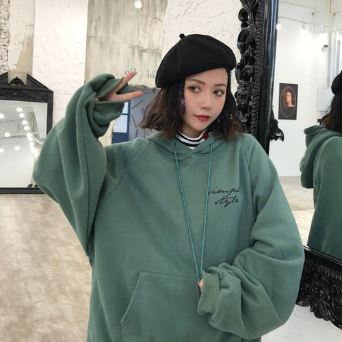 Autumn Oversize Hoody Women Hooded Elegant Trendy Solid Pullovers Hoodies Student Letter Print Long Sleeve Streetwear Sweatshirt