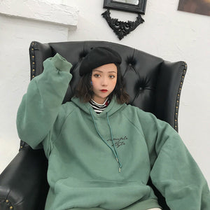Autumn Oversize Hoody Women Hooded Elegant Trendy Solid Pullovers Hoodies Student Letter Print Long Sleeve Streetwear Sweatshirt