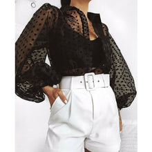 Load image into Gallery viewer, Women Girls Mesh Sheer Top Long Puff Sleeve Transparent Blouse Shirt Polka Dot Printed Blouse Shirts Female Tees Tops Streetwear