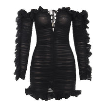 Load image into Gallery viewer, 2019 new summer sexy bodycon women dress slash neck draped black mini dress vestidos elegant celebrity party dress black fashion