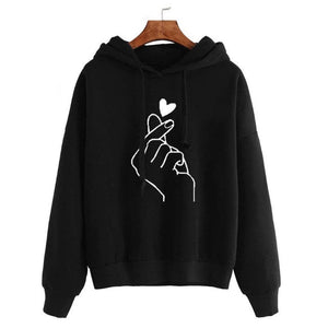 Oversize Heart Print Hooded Pullover Long Sleeve Solid Color Hooded Sweatshirt Oversized Hoodie Casual Loose Cotton Hoodies