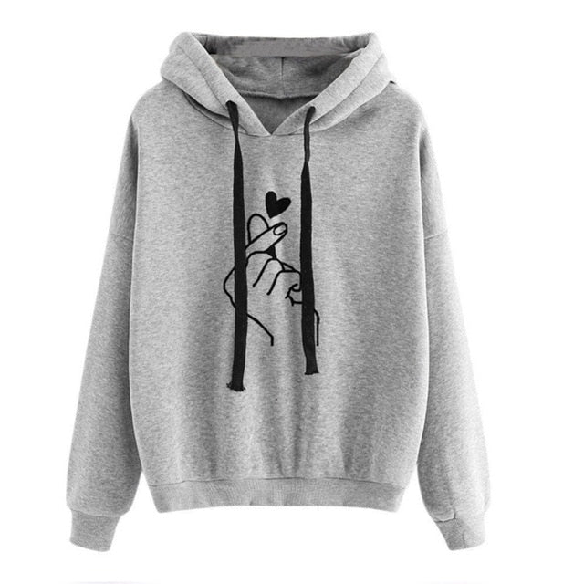 Oversize Heart Print Hooded Pullover Long Sleeve Solid Color Hooded Sweatshirt Oversized Hoodie Casual Loose Cotton Hoodies