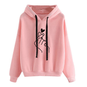 Oversize Heart Print Hooded Pullover Long Sleeve Solid Color Hooded Sweatshirt Oversized Hoodie Casual Loose Cotton Hoodies