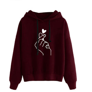 Oversize Heart Print Hooded Pullover Long Sleeve Solid Color Hooded Sweatshirt Oversized Hoodie Casual Loose Cotton Hoodies