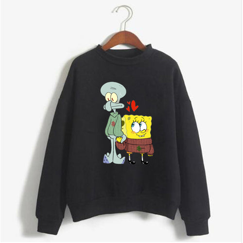 Women  Sweatshirt SpongeBob And Squidward Printed Casual Hoody Fashion Kawaii Autumn and Spring Long Selvee Pullover
