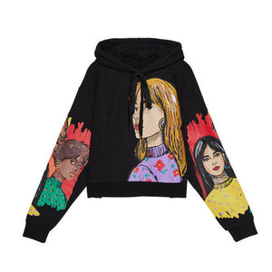 PUWD women charater print black sweatshirts oversize long sleeve O neck loose pullovers casual female tops 01131921800