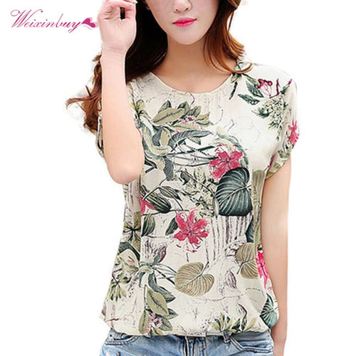 Fashion Women Blouses Floral Print Ladies Shirts Summer Casual Short Sleeve Blouse Tops 2019 New O-neck Shirt blusas Plus Size
