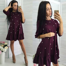Load image into Gallery viewer, Vintage Women O Neck Beading Ruffle Casual Dress 2019 Summer Autumn Half Sleeve Mini Party Dress Fashion Lady Loose Dresses